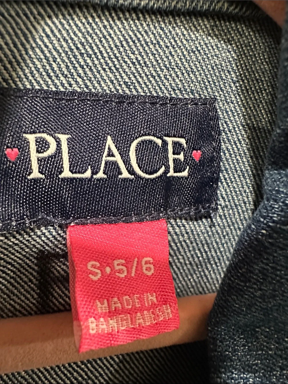 The Children's Place Girls' Dark Blue Denim Jacket with Pink Embroidered Accents